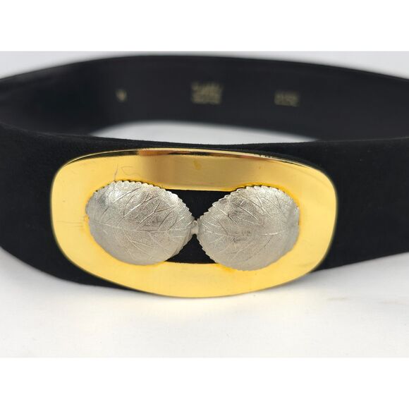 Vintage 1980s‎ Abbe' Creation Suede & Metal Belt Leaves Leaf Gold Tone Size Med - Picture 2 of 6